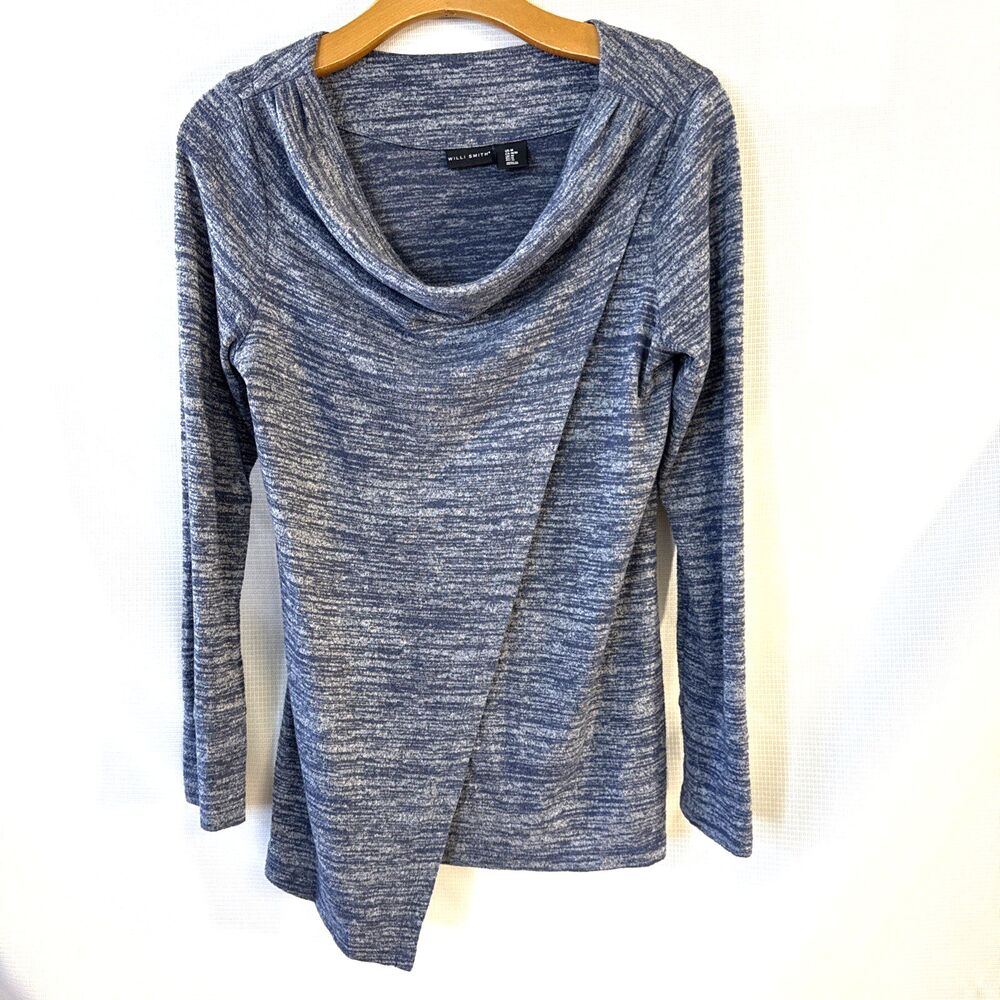 Willi Smith Women's Cowl Neck Drape Shoulder LS Top Gray / Navy - M